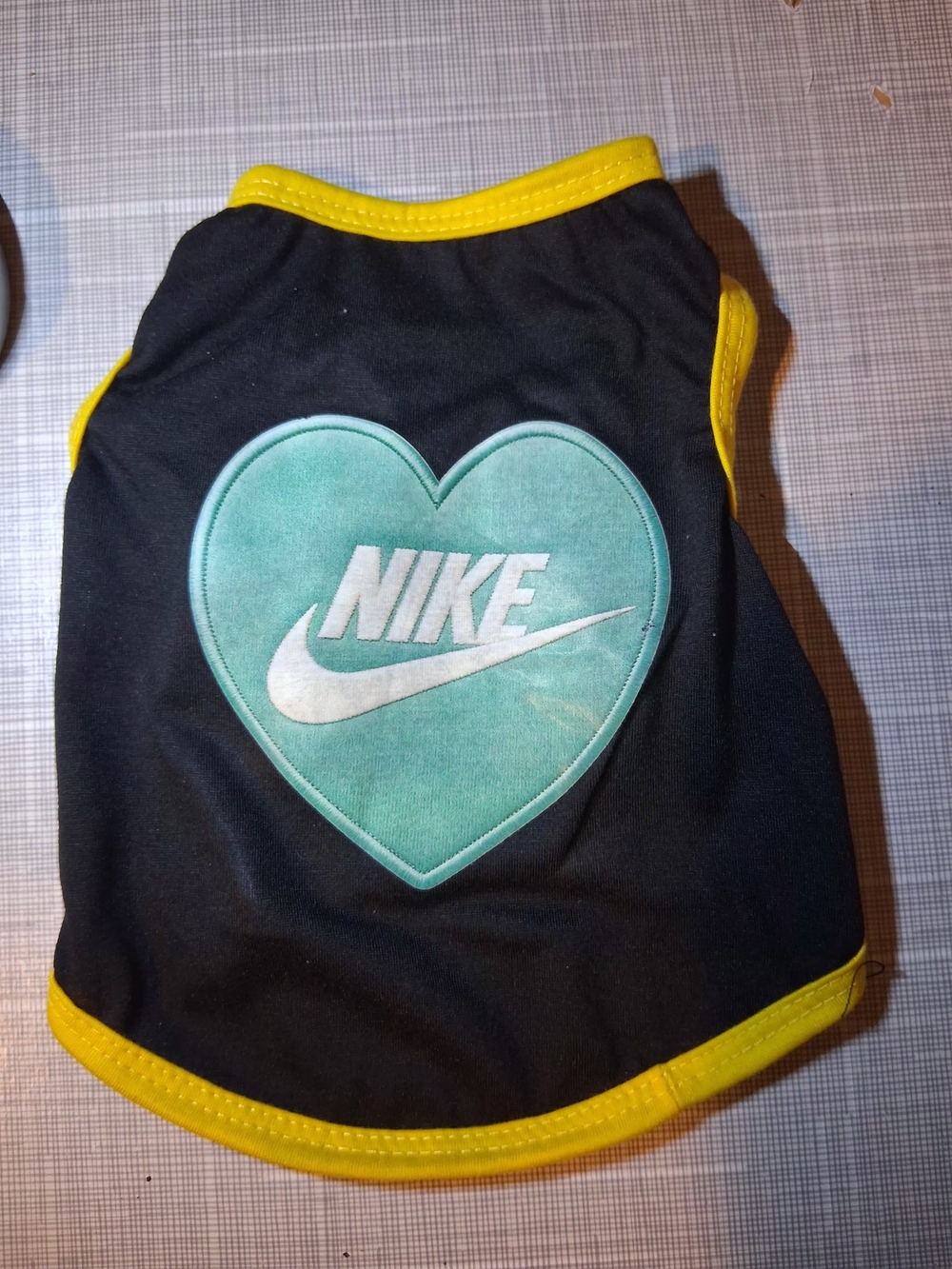 Nike Black Pet Dog/Cat Tank Top  with Aqua Heart and Yellow Trim Size Small